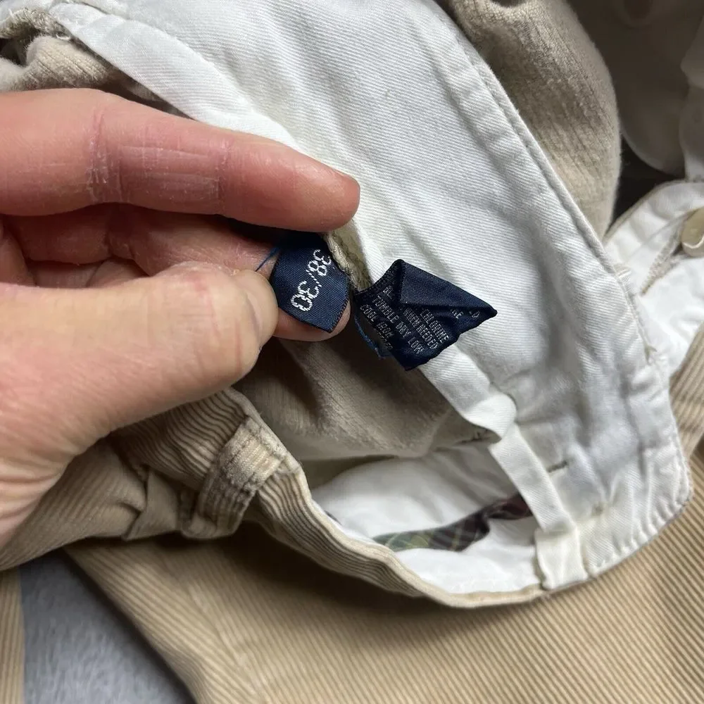 Polo Ralph Lauren Corduroy Hammond Pants Men's 38x30‎ Tan Pleated Cuffed Classic